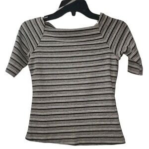 My Michelle Striped Top Square Neck Raglan Sleeve Tee Casual Blouse M